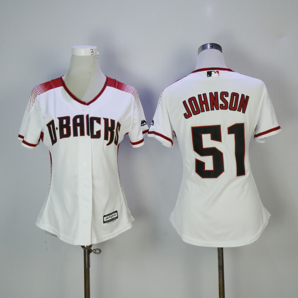 Women Arizona Diamondback #51 Johnson White MLB Jerseys1->atlanta braves->MLB Jersey